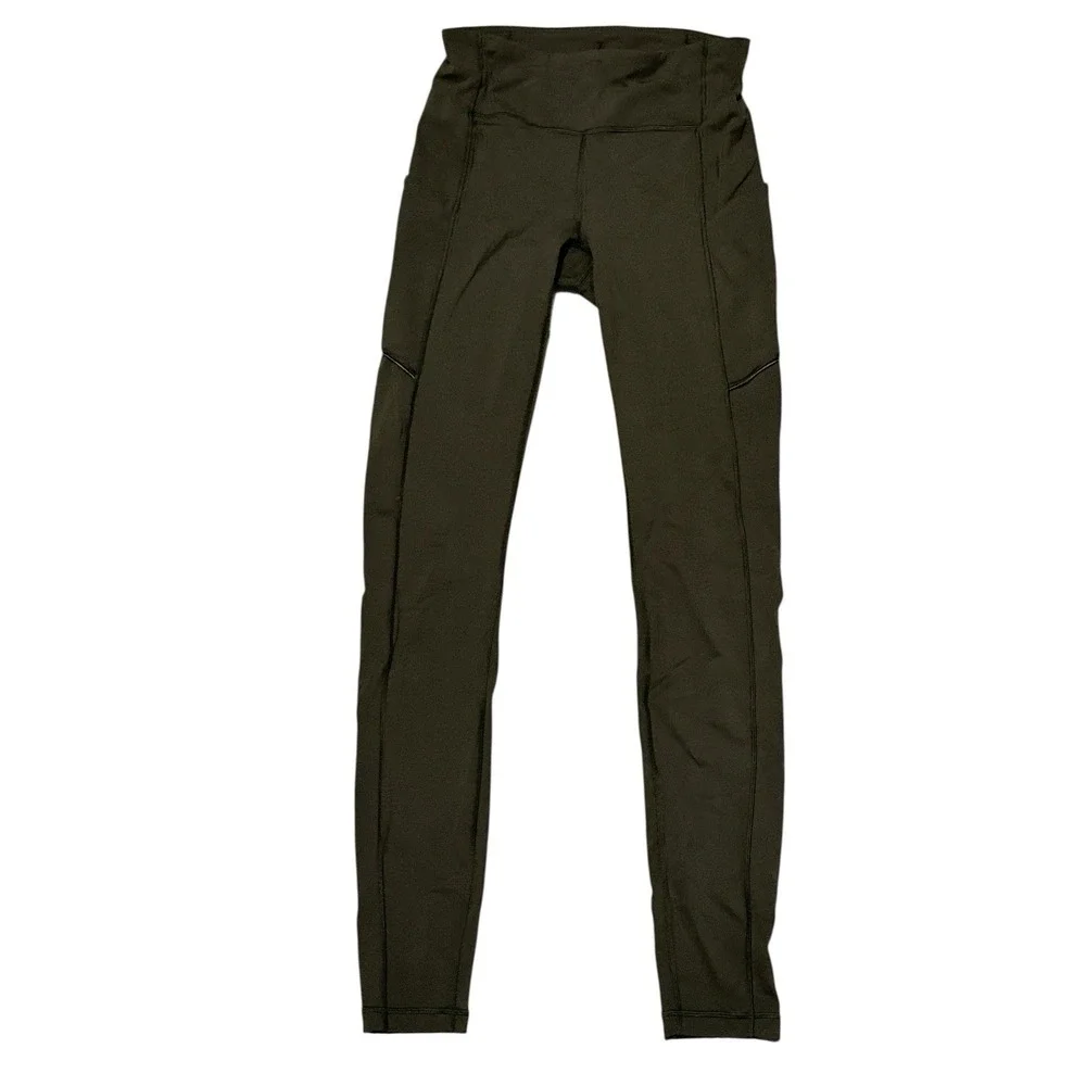 Lululemon Women's Olive Green Leggings W/ Pockets & Waist Tie Size‎ 4
